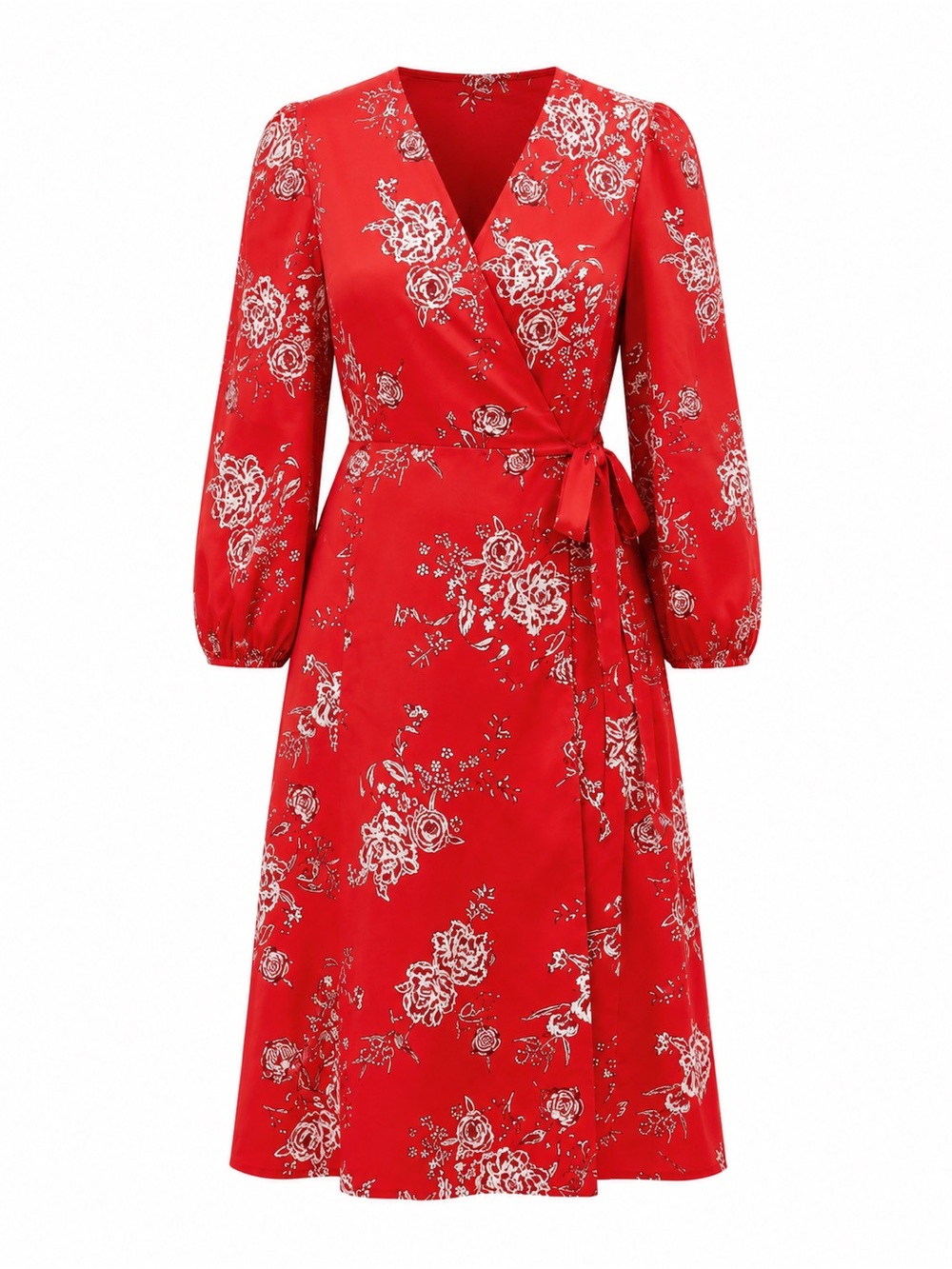 Vince Camuto Red Floral Wrap Midi Dress Size 14